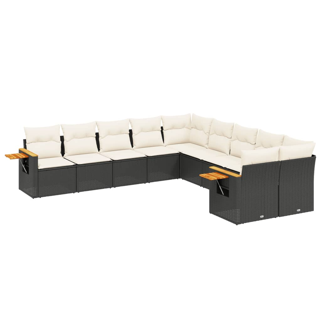 10 részes fekete polyrattan kerti ülőgarnitúra párnákkal (3227190)