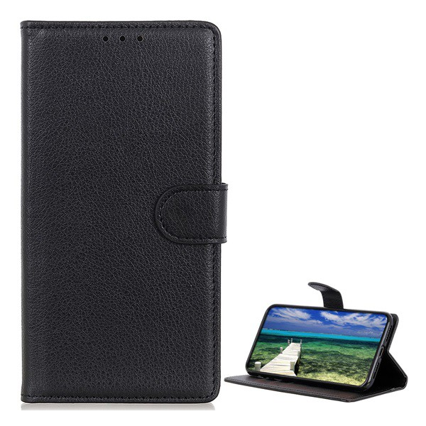 Tok álló, bőr hatású (FLIP, oldalra nyíló, asztali tartó funkció, prémium) FEKETE [Xiaomi Redmi Note 10 Pro 4G] (5996591073101)