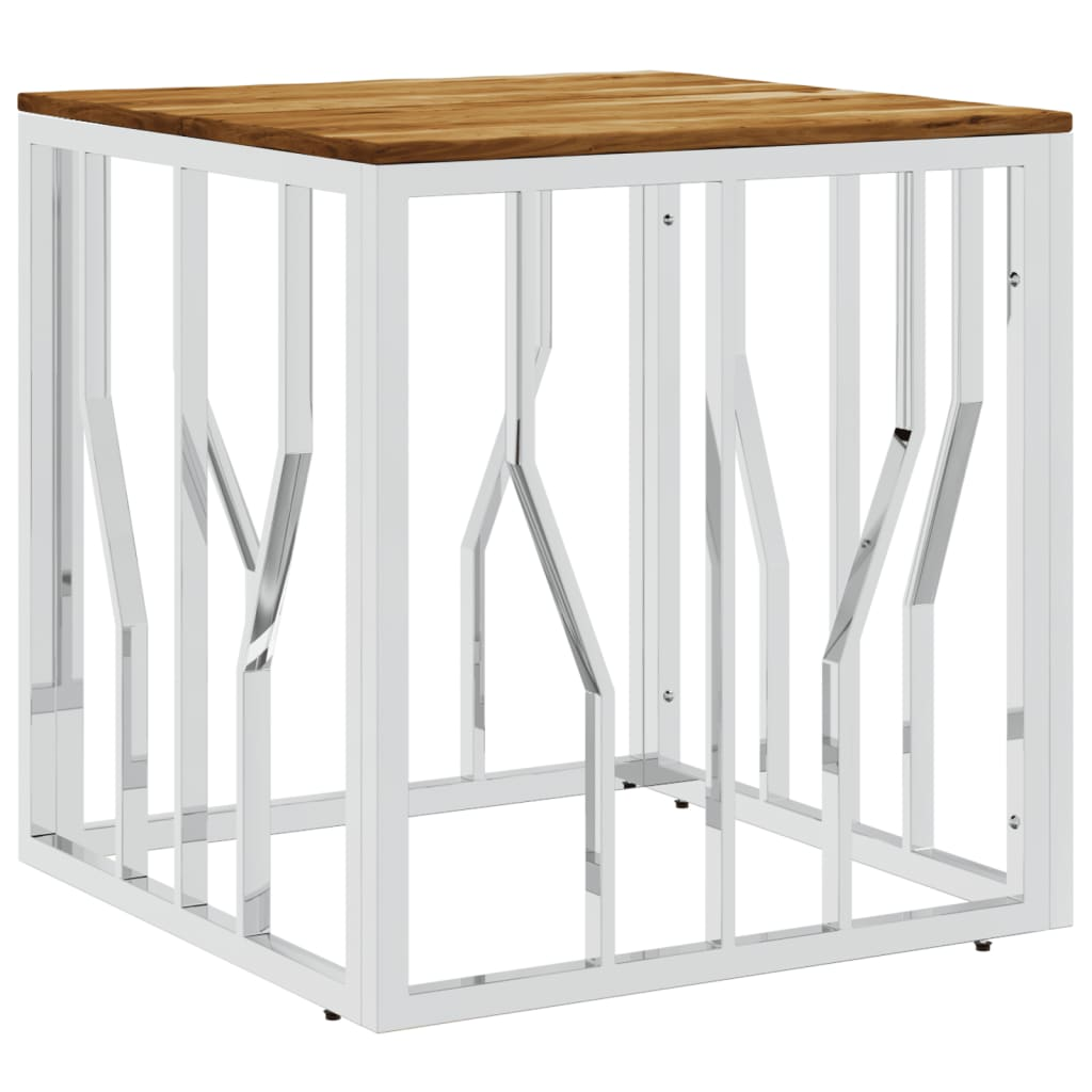 ezüstszínű rozsdamentes acél és tömör akácfa dohányzóasztal (350047)