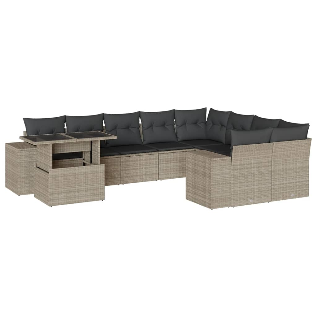 10 részes világosszürke polyrattan kerti ülőgarnitúra párnákkal (3269402)
