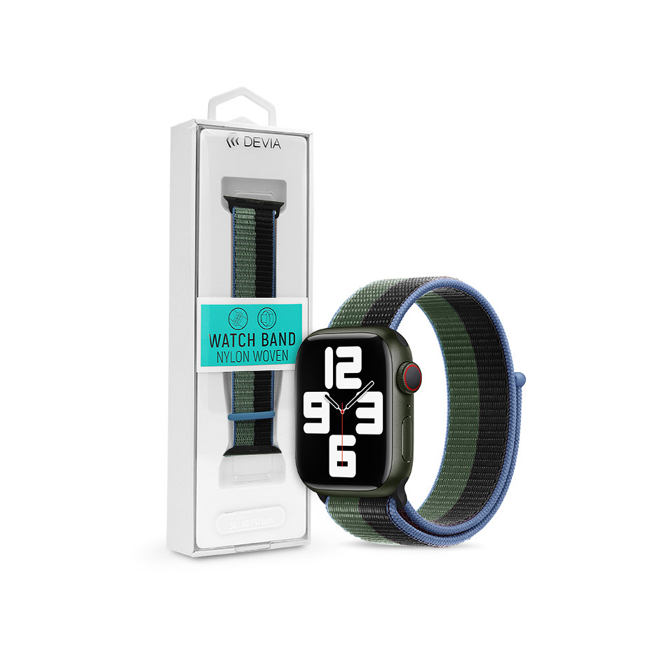 Apple Watch szövet sport szíj - Devia Nylon Woven Braided Adjustable two-tone Watch Loop - 38/40/41 mm - eucalyptus green (ST364679)