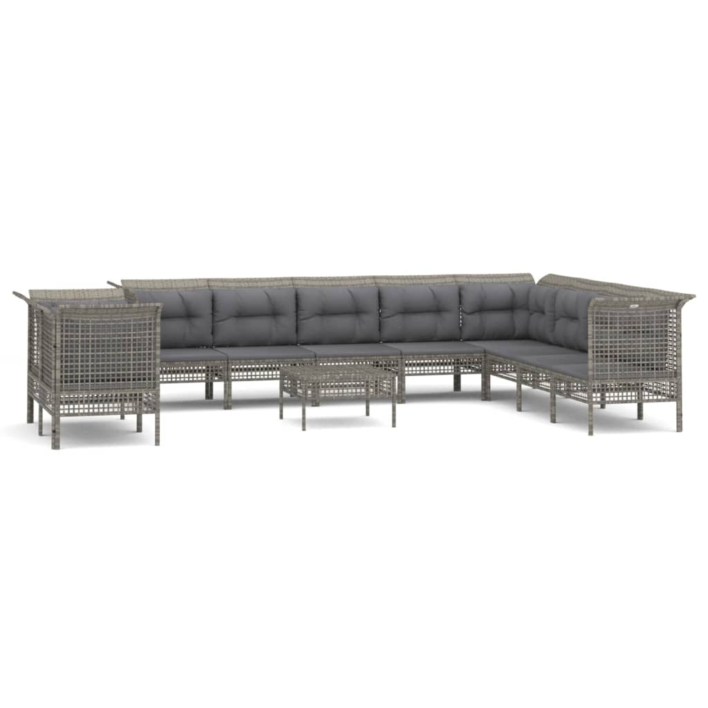 11 részes szürke polyrattan kerti ülőgarnitúra párnákkal (3187536)