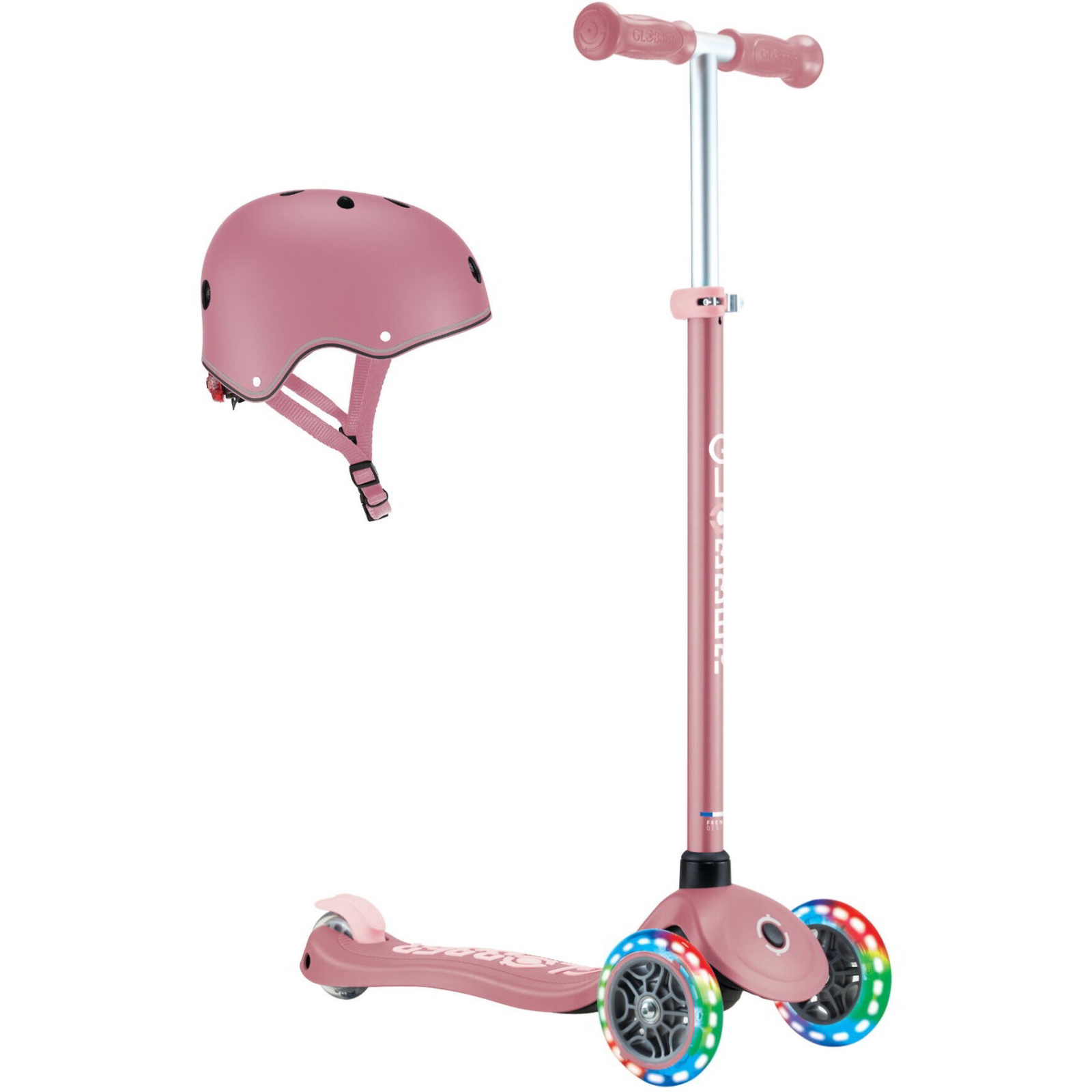 Globber Primo Plus Lights Háromkerekű gyerek roller sisakkal - Rózsaszín (PR-442-711)