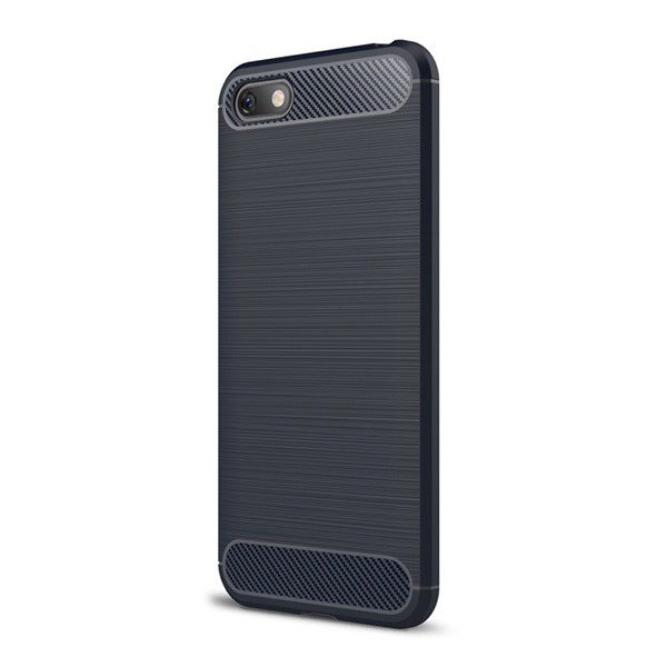Szilikon telefonvédő (közepesen ütésálló, légpárnás sarok, szálcsiszolt, karbon minta) SÖTÉTKÉK [Huawei Y5 2018 (Y5 Prime 2018)] (5996457781423)