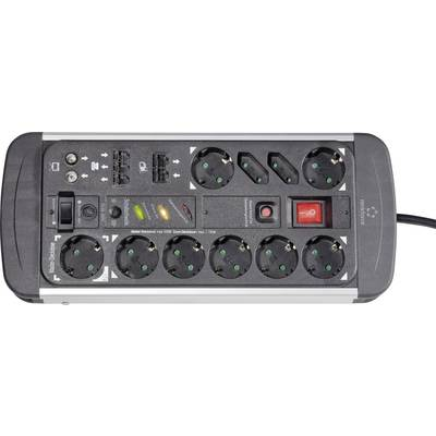 Túlfeszültségvédős master-slave elosztó 10 részes, fekete/ezüst, Renkforce 1296315 (1015A-CMB-SXMS)