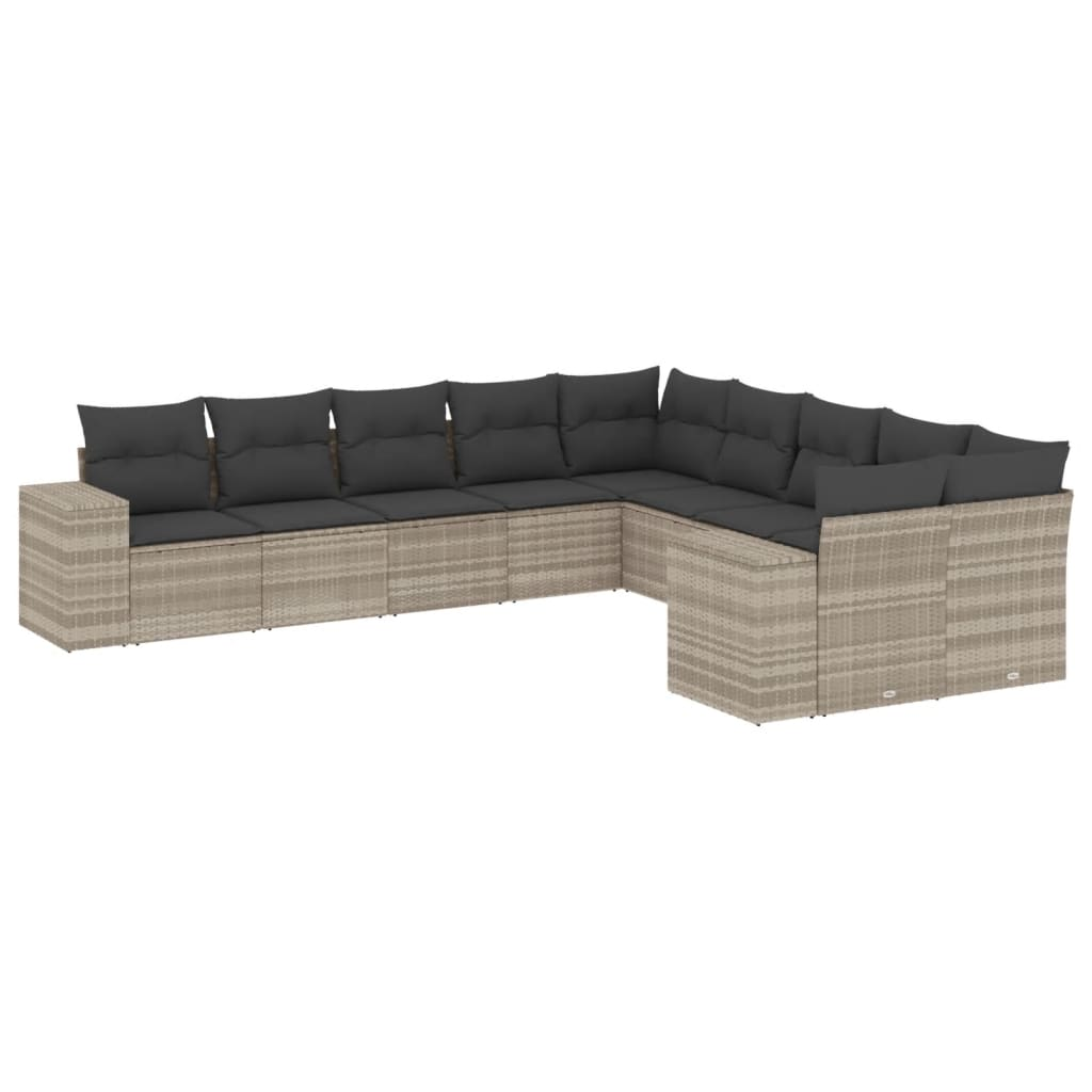 10 részes világosszürke polyrattan kerti ülőgarnitúra párnákkal (3223111)