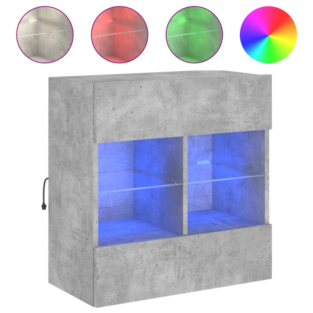 betonszürke falra szerelhető TV-szekrény LED-del 58,5x30x60,5cm (837095)