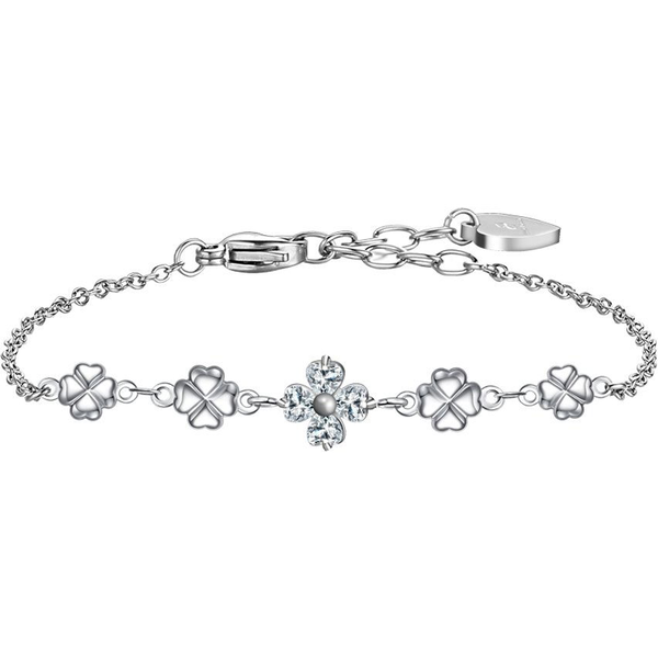 LUCA BARRA Acél karkötő, négylevelű lóhere és fehér cirkónia