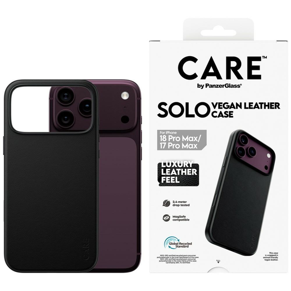 PanzerGlass CARE™ by ® Solo Vegan Leather Case Black w. MagSafe iPhone 18 Pro Max | 17 Pro Max custodia per cellulare Cover Nero