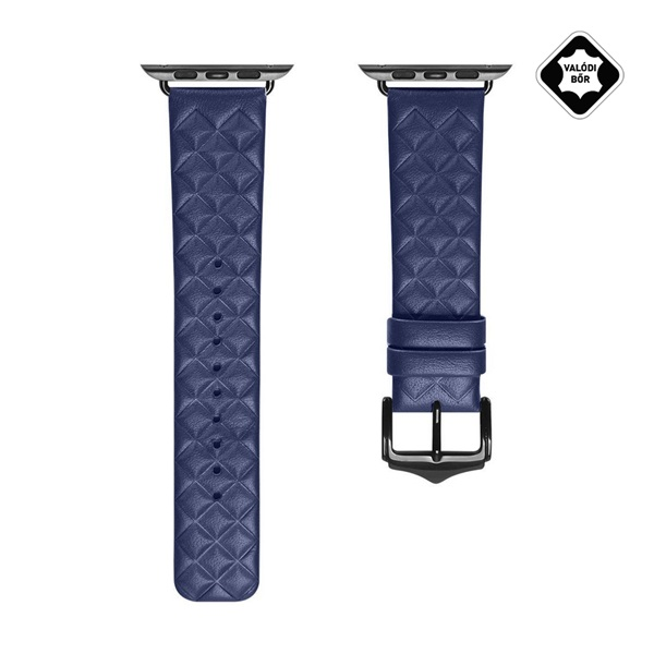 Dux Ducis pótszíj (egyedi méret, kicsi, valódi bőr, 3D rombusz) SÖTÉTKÉK Apple Watch Series 10 42mm / Watch Series SE 40mm / Watch Series 3 38mm (GP-142297)