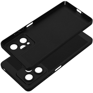 Xiaomi Redmi Note 14 4G (Global), Műanyag hátlap védőtok, légáteresztő, lyukacsos minta, Breezy, fekete