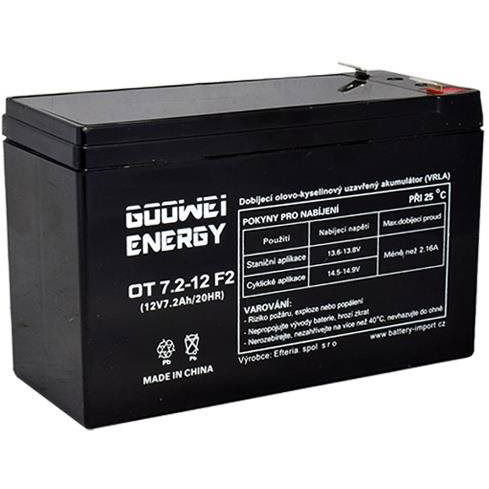 GOOWEI ENERGY Karbantartásmentes ólom-sav akkumulátor OT7.2-12L, 12V, 7,2Ah (OT7.2-12L)