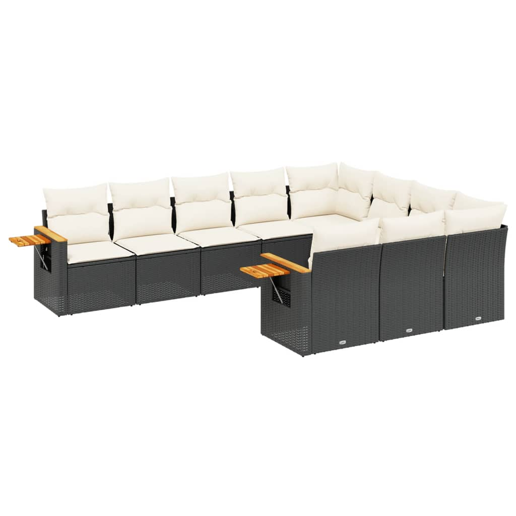 10 részes fekete polyrattan kerti ülőgarnitúra párnákkal (3227176)