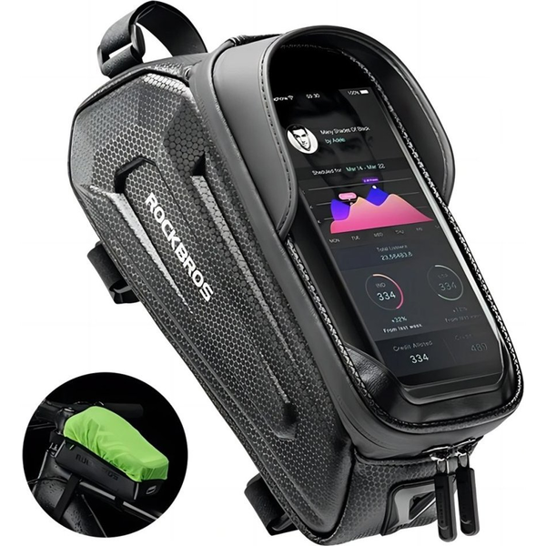 Sakwa rowerowa na ramę pancerna z kieszonką na telefon nawigację 1.7l + pokrowiec - czarna ROCKBROS