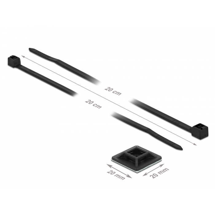 DeLOCK Kábelkötegelő talp 20 x 20 mm kábelkötegelővel 200 x 2.5 mm Fekete (10 talp + 10 kötegelő) (18680)