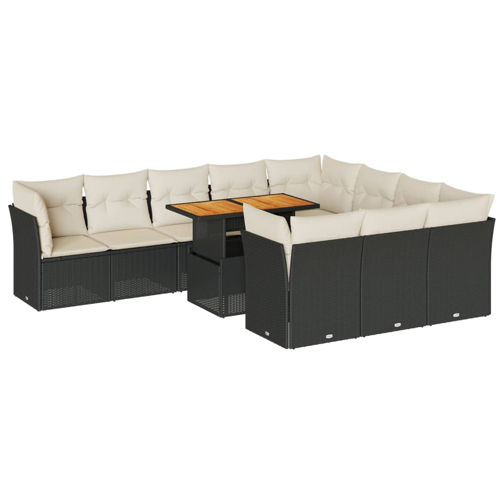 11 részes fekete polyrattan kerti ülőgarnitúra párnákkal (3326975)