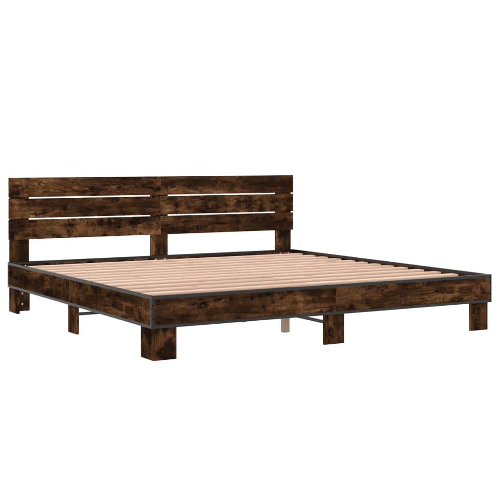 füstös tölgyszínű szerelt fa és fém ágykeret 200 x 200 cm (3280129)