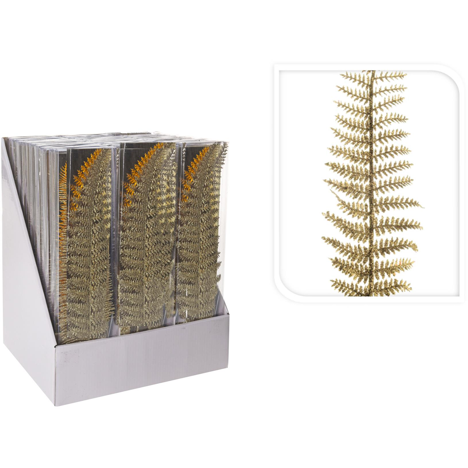 LAALU Díszkészlet, pezsgőszínű páfrány ág, csillámos 3,2 × 7,5 cm, 3 db (LAU-6253)