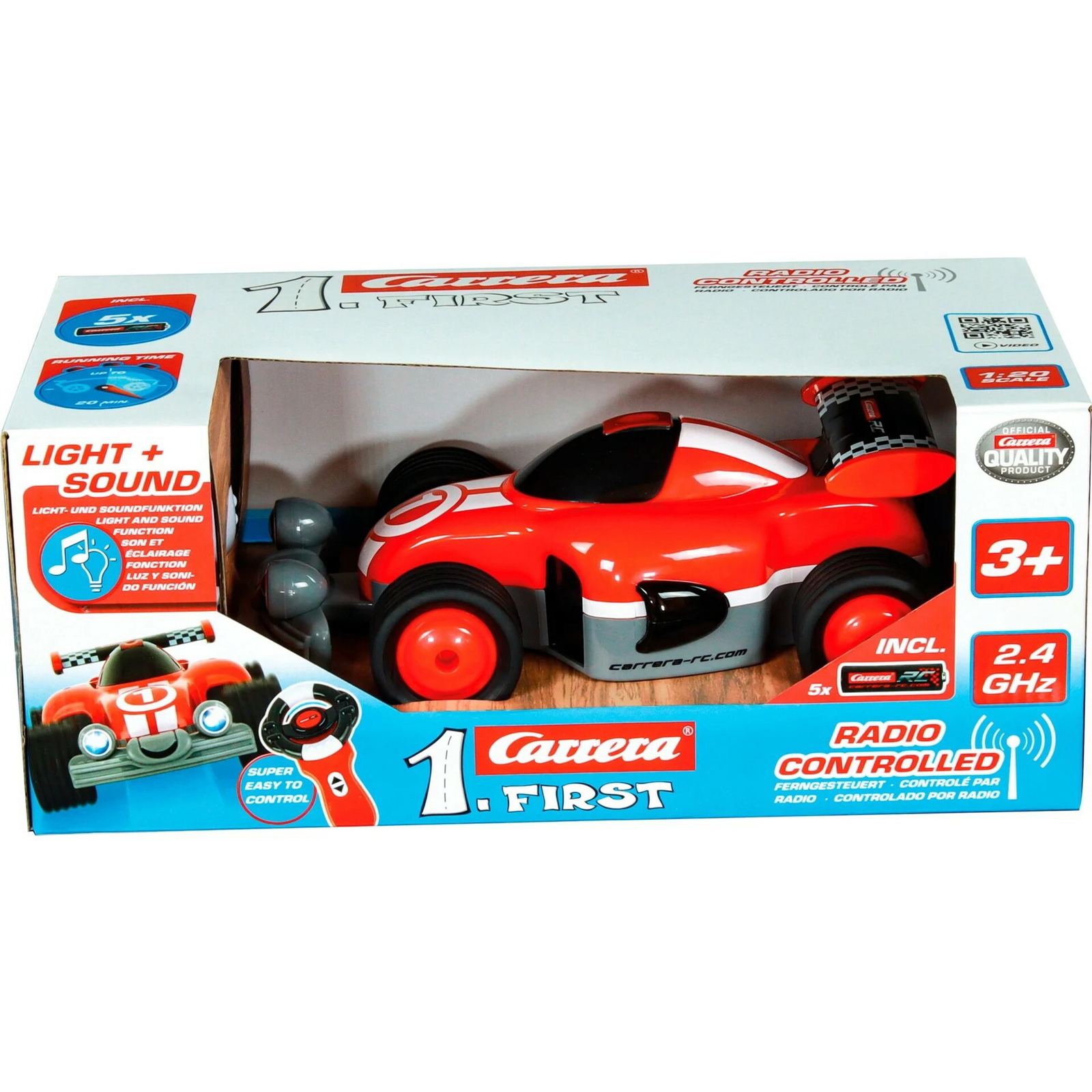 Carrera RC 2,4GHz First Racer Távirányítós autó Hanggal és Fénnyel kicsiknek (370181073P)