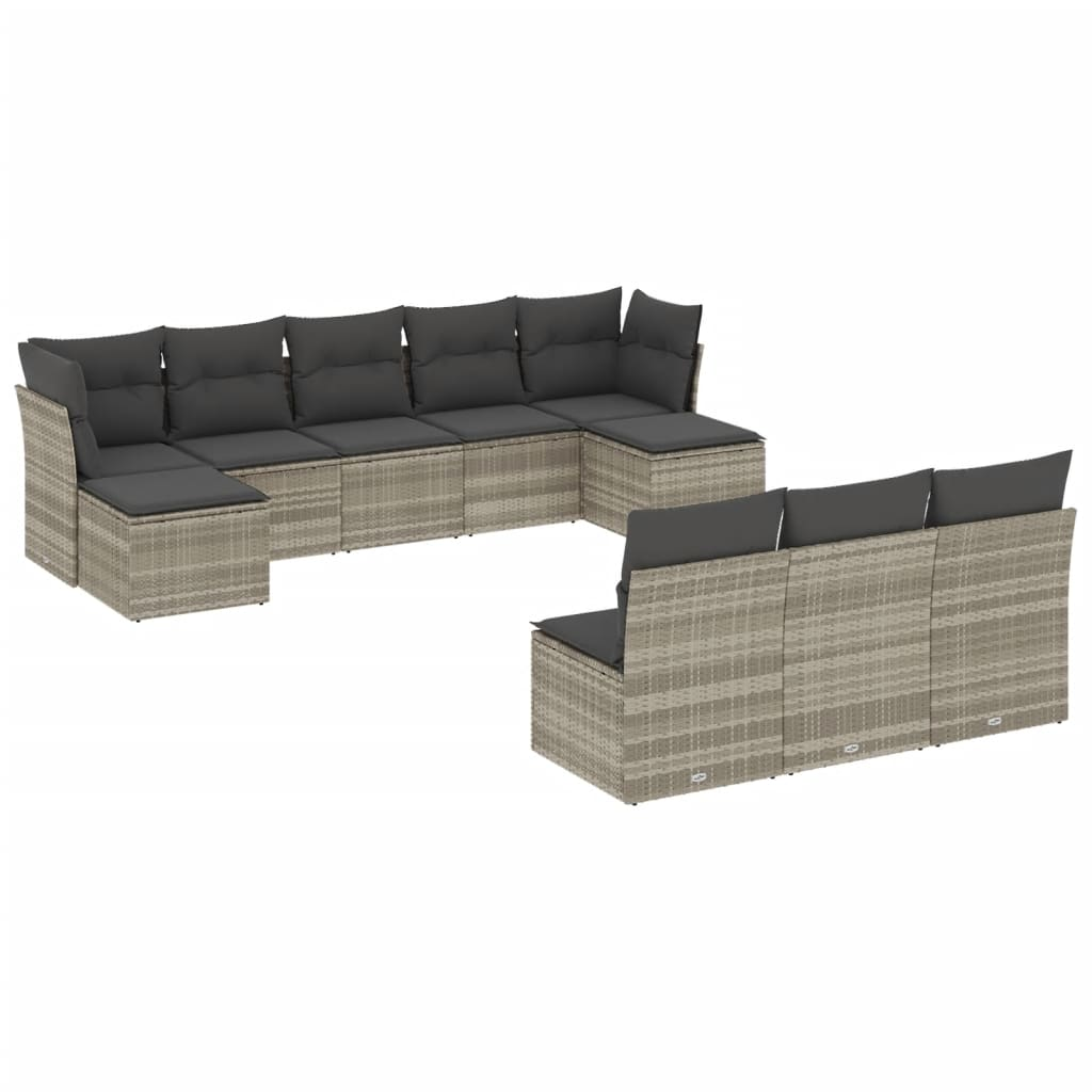 10 részes világosszürke polyrattan kerti ülőgarnitúra párnákkal (3218292)