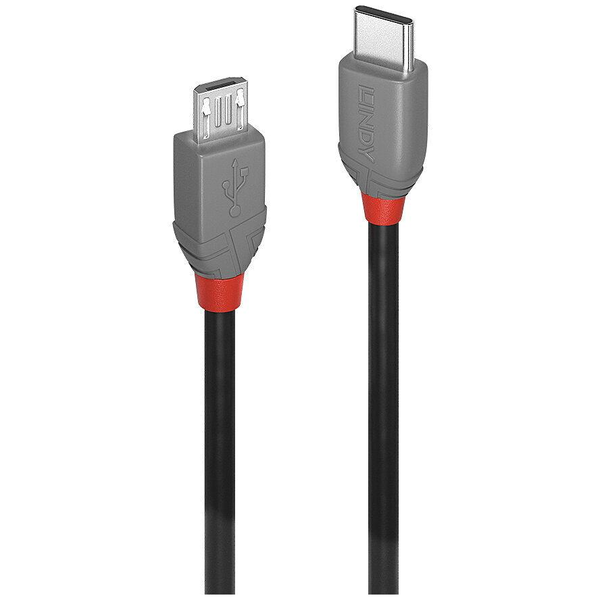Lindy 36890 USB-kabel USB 2.0 0,5 m USB C Micro-USB B Sort, Grå