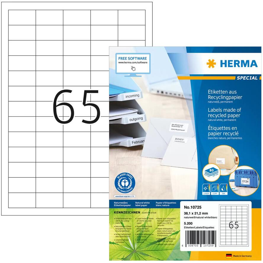 HERMA 38,1x21,2 mm Címke tintasugaras és lézer nyomtatóhoz (5200 címke / csomag) (10725)