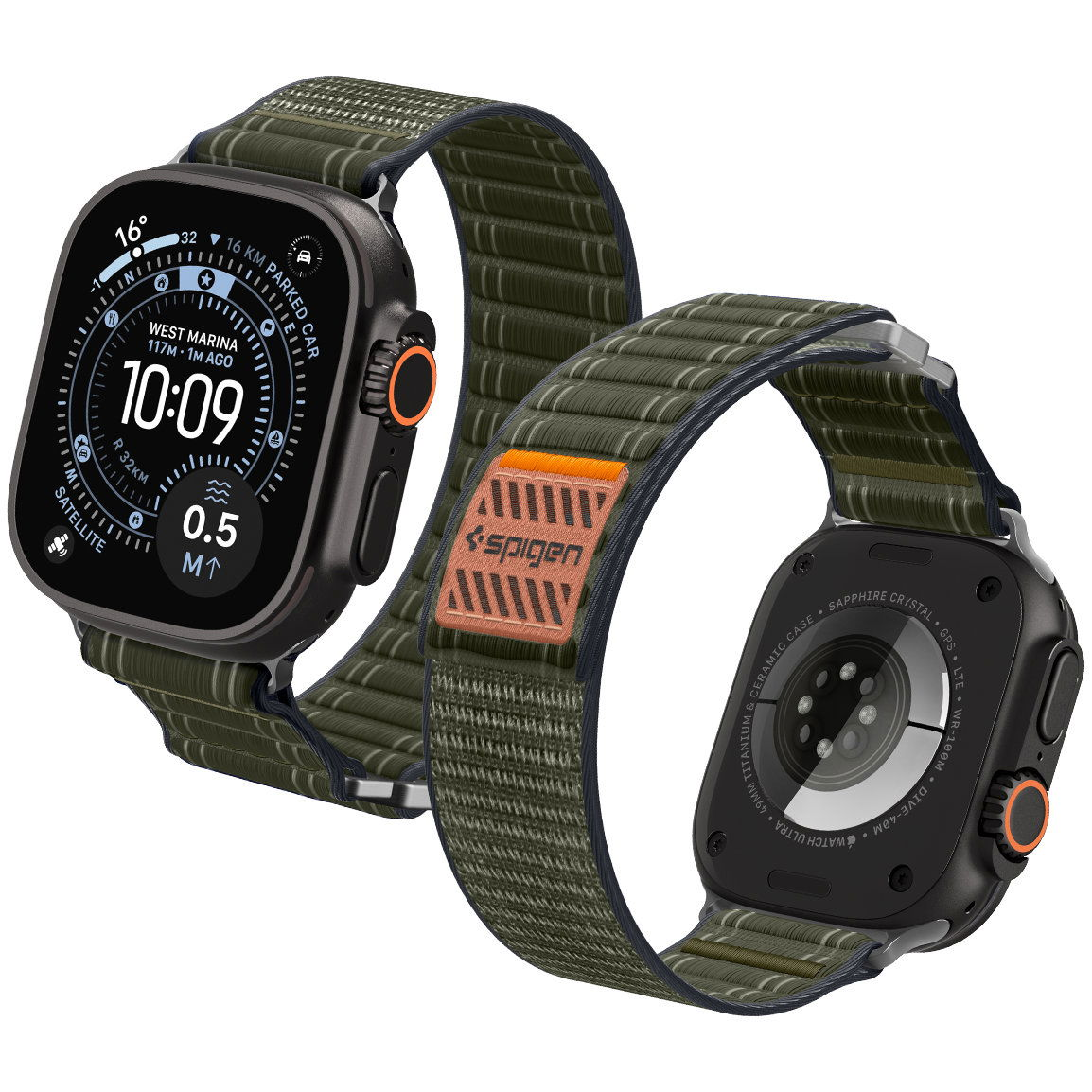 Spigen Fabric Band Hook And Loop Apple Watch 49mm / 46mm / 45mm / 44mm szíj - zöld (AMP10142)