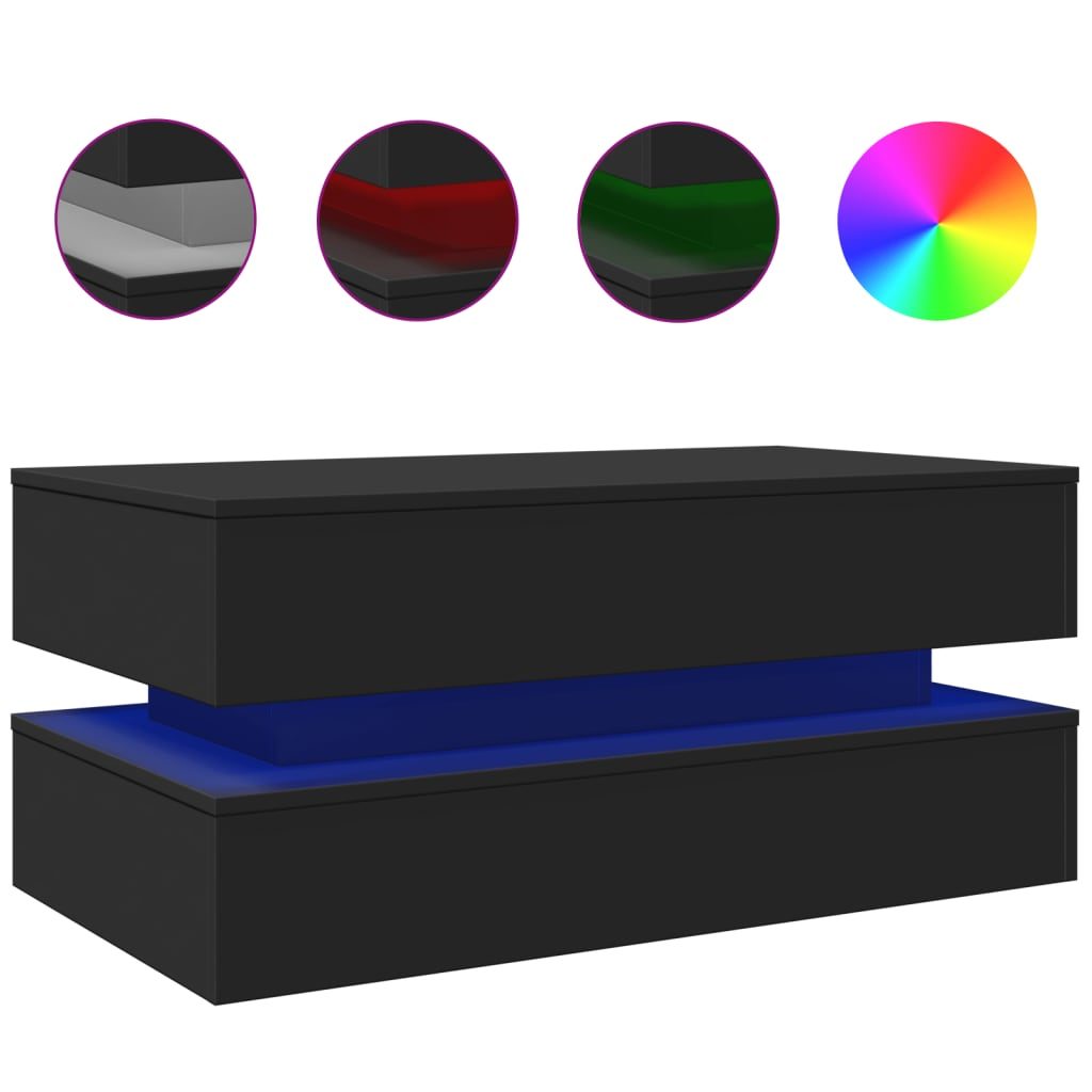 fekete dohányzóasztal LED-lámpákkal 90x50x40 cm (839862)