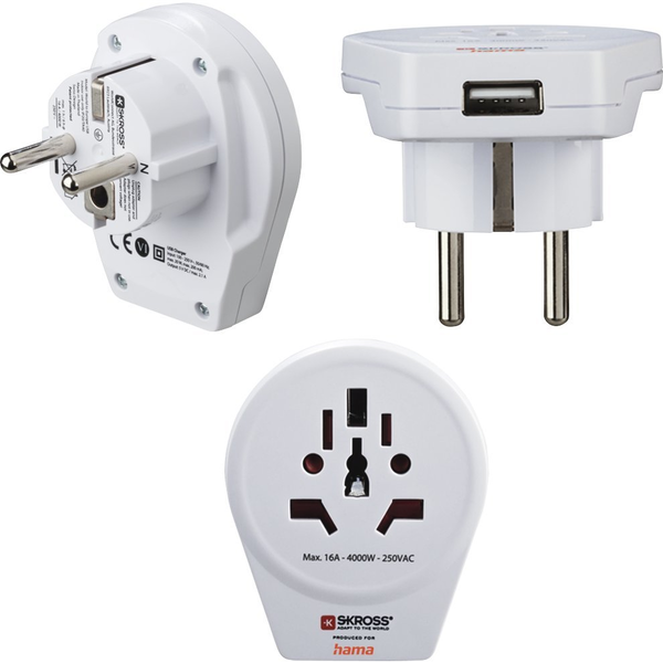Hama World to Europe USB strømstik adapter Universel Hvid