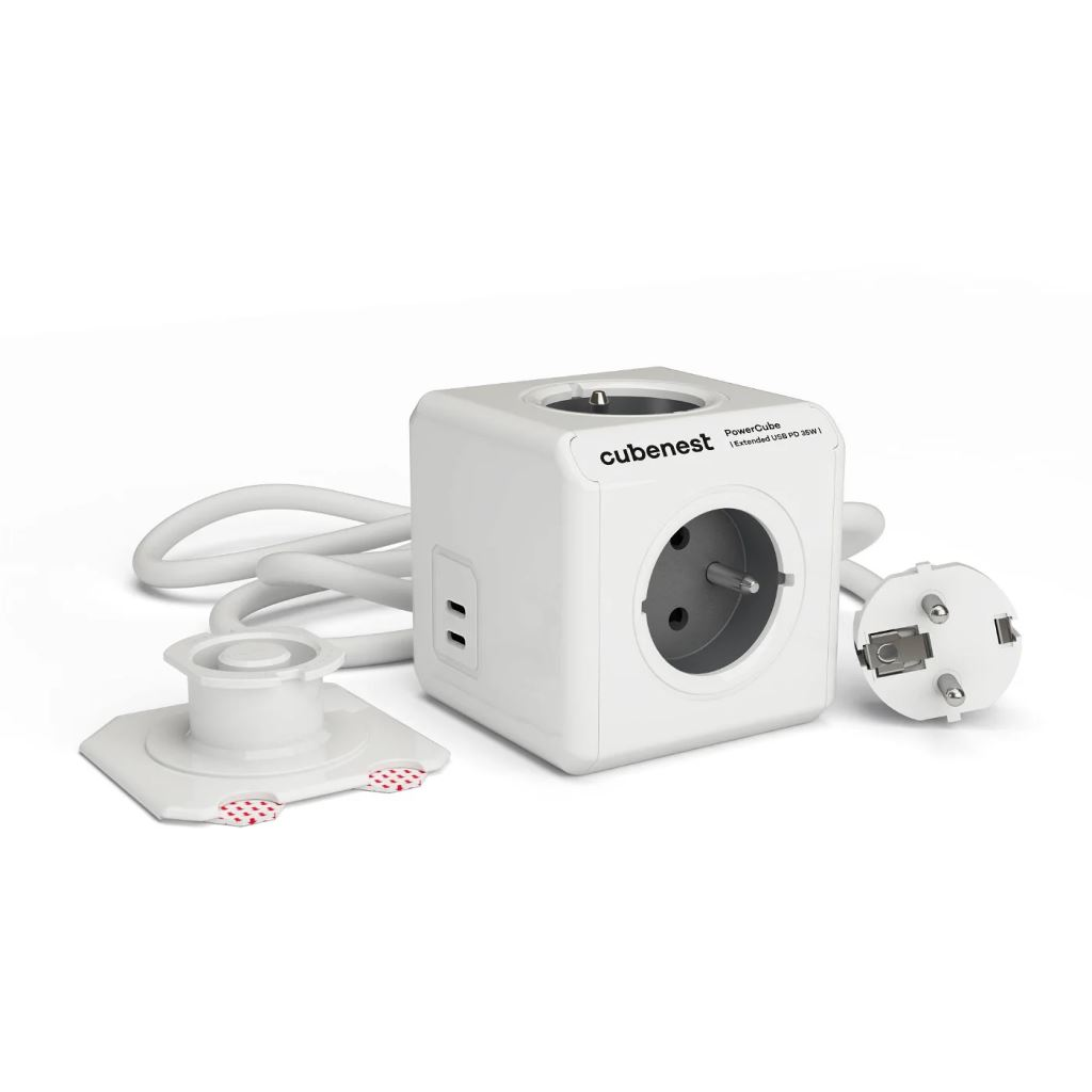 Cubenest Powercube Extended elosztó 4x aljzat 2x USB-C 1.5m fehér-szürke (6974699971146) (6974699971146)