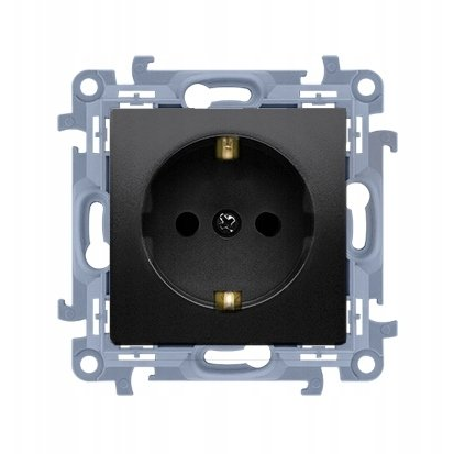 Simon 10 Gniazdo wtyczkowe Schuko pojedyncze z przesłonami (moduł) 16A, 250V, zaciski śrubowe czarny mat CGSZ1Z.01/49