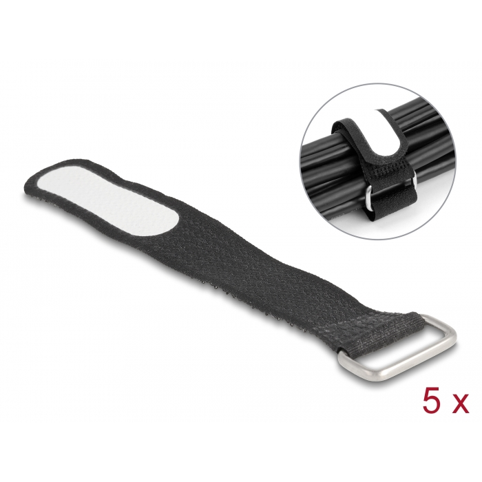 Delock Tépőzáras kábelkötegelő horoggal és feliratozható felülettel Hx 127 mm és Sz 20 mm 5 db. fekete (19603) (19603)