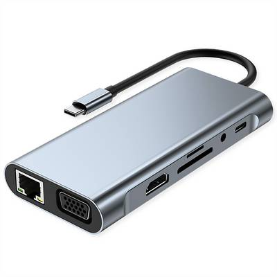 VALUE Többfunkciós USB-C adapter -> HDMI (4K@30Hz)/VGA, 4x USB, SD, LAN,