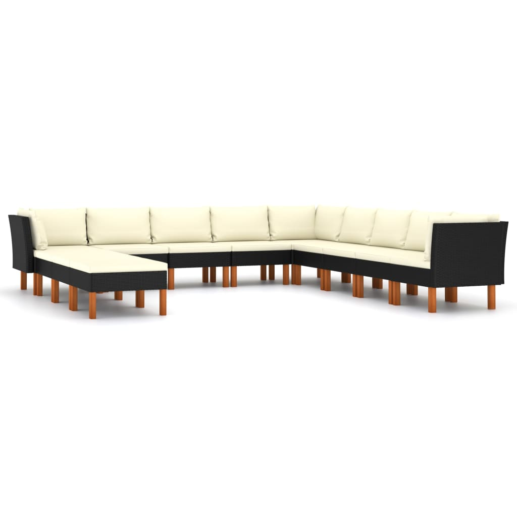 12 részes fekete polyrattan kerti ülőgarnitúra párnákkal (3059746)