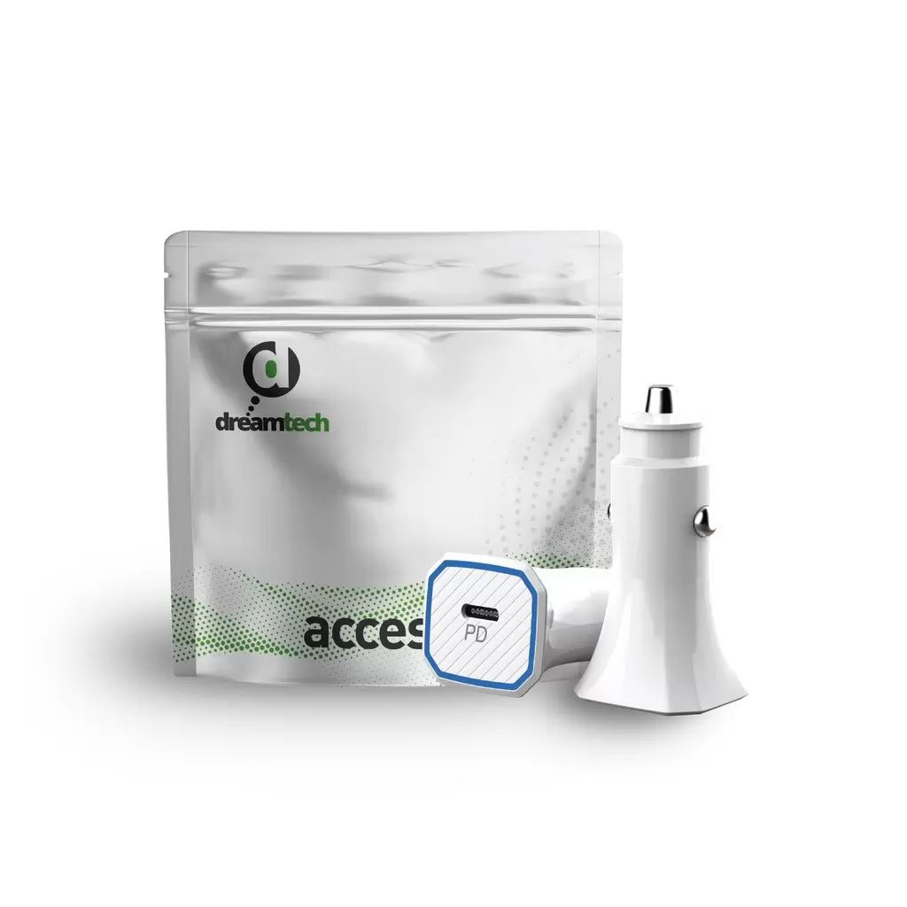 Dreamtech Autós töltő USB-C csatlakozóval QC3.0 20W fehér (128695) (d128695)