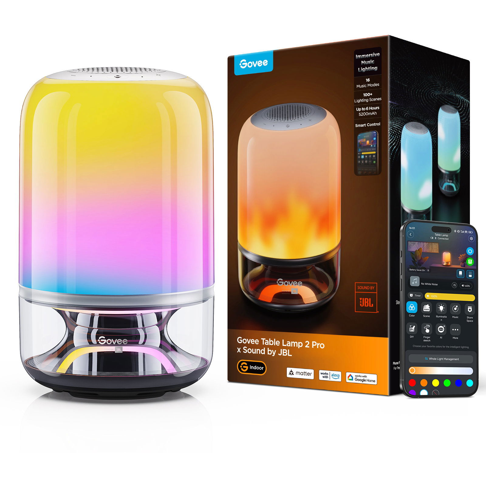 Govee Table Lamp 2 RGBW akkumulátoros lámpa JBL hangszóróval (H6020)