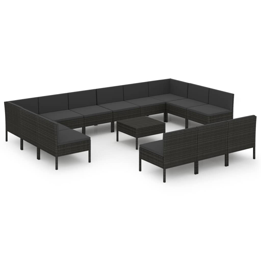 14 részes fekete polyrattan kerti ülőgarnitúra párnákkal (3094617)