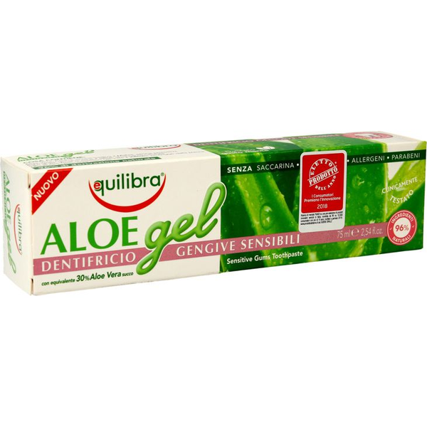Equilibra, Zobna pasta za občutljive zobe in dlesni, z aloje vero, 75 ml