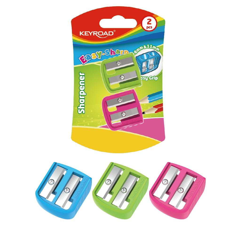Keyroad Hegyező 2 lyukú 2 db/bliszter Easy-sharp vegyes színek (KR972438) (KR972438)