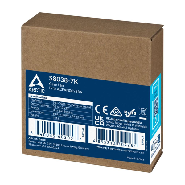 ARCTIC S8038-7K Processor Ventilator 8 cm Zwart 1 stuk(s)