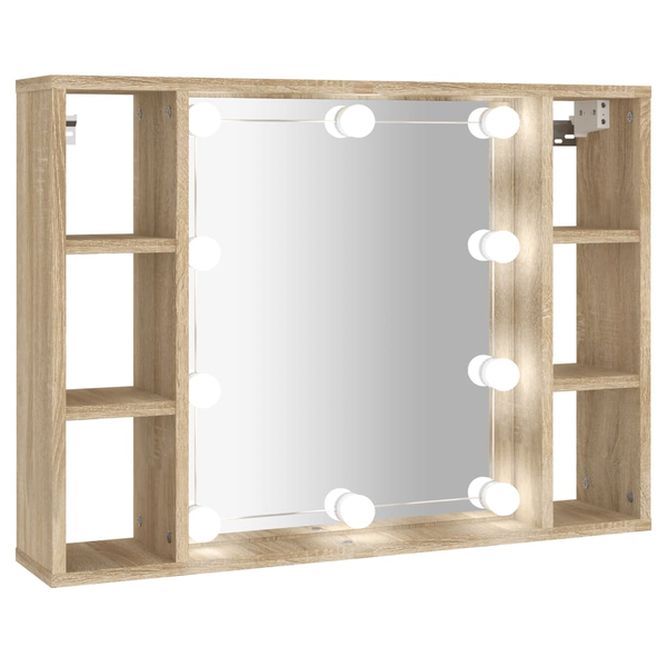sonoma tölgyszínű tükrös szekrény LED-ekkel 76 x 15 x 55 cm