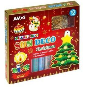 AMOS Sun Deco Karácsonyi üvegfestőkészlet 12 darab mintával és arany körvonalakkal (249091)