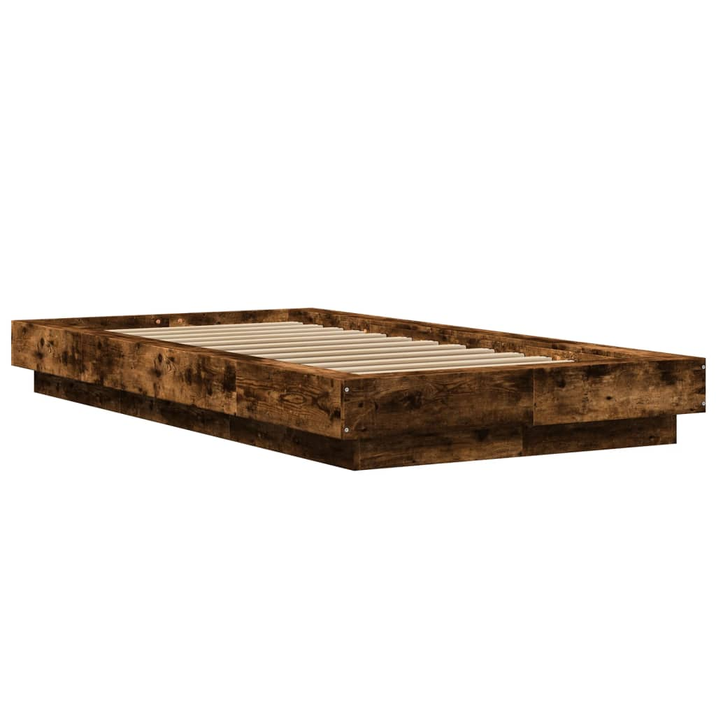 füstös tölgy színű szerelt fa ágykeret LED-del 75x190 cm (3281158)