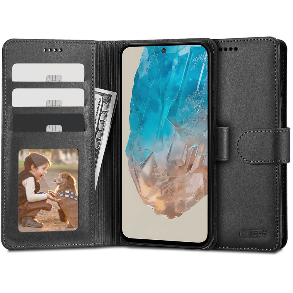 Samsung Galaxy M35 5G SM-M356B, Oldalra nyíló tok, stand, mágnes csattal, TP Wallett, fekete (TS9455)