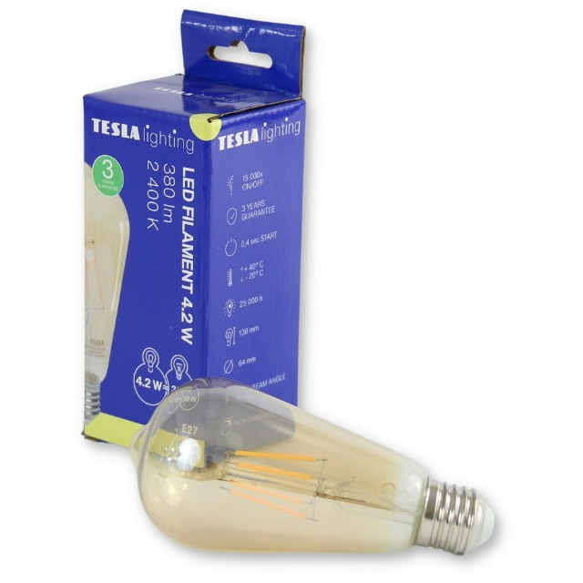 Tesla - LED izzó CONE BULB VINTAGE, E27, 4,2 W, 230 V, 380 lm, 25000 h, 2400K, 360°, arany (CB274224-1)