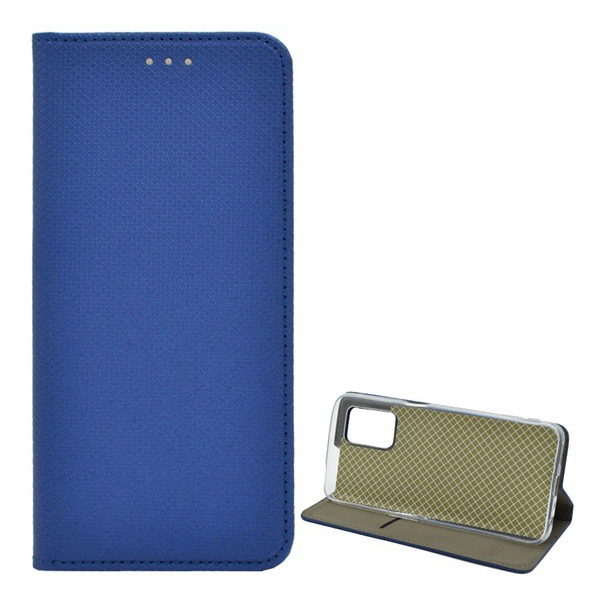 Калъф стоящ, кожен ефект (FLIP, странично отваряне, функция за държач за маса, ромб) ТЪМНО СИН [Realme 8 5G] (5996591089584) - Калъф за телефон
