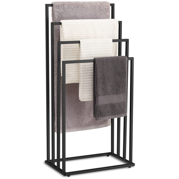 Törölközőtartó állvány, Leobert 2816-1, fekete, 45 x 93,5 x 29 cm, acél szerkezet, 4 rudas, szabadon álló