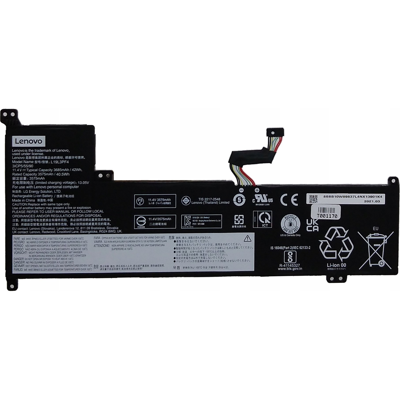 Batéria pre notebooky IBM, Lenovo originál lítium-iónová 3575 mAh Lenovo (LG L19L3PF4 11.4V42Wh3cell)
