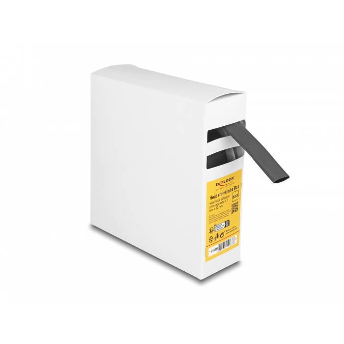 Delock hőre zsugorodó cső doboz, belső ragasztóval, zsugorodási arány 4:1, 5 mx 12 mm fekete (19968) (19968)