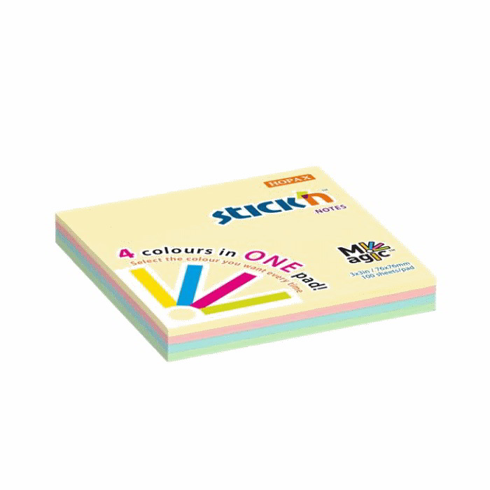 Stick'n Magic Pad Öntapadó jegyzettömb 76x76 mm - Pasztell színek (100 lap/tömb) (21574)